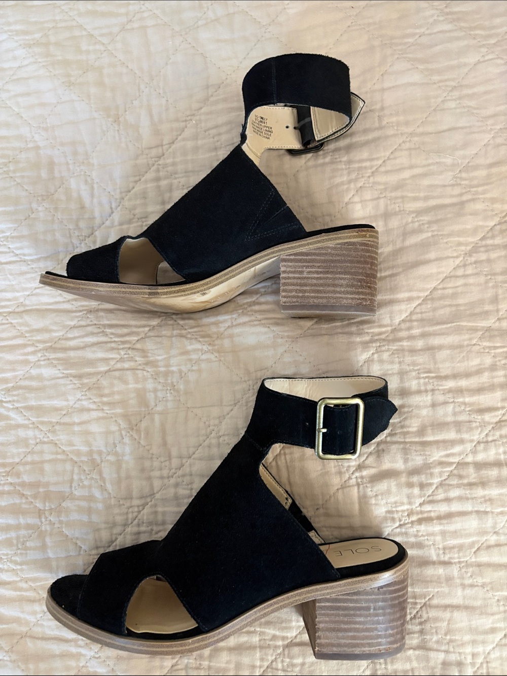 Sole Society TALLY Black Cow Split Suede Ankle Strap Block Heel Sandals. Sz 9.5 - Picture 3 of 6